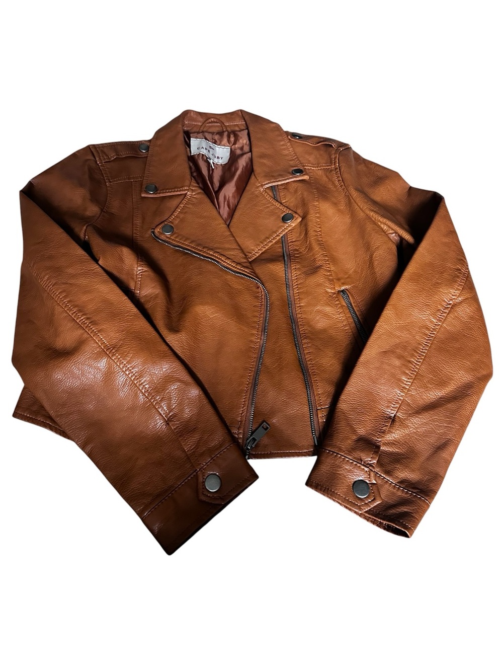 Cape Juby Women's Tan Brown Faux Leather Bomber Jacket
